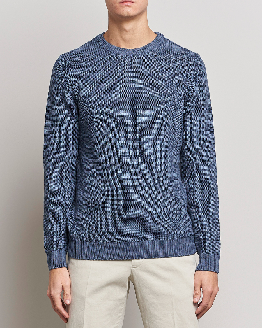 Herre | Trøjer | Stenströms | Merino Heavy Knitted Crew Neck Petrol Blue