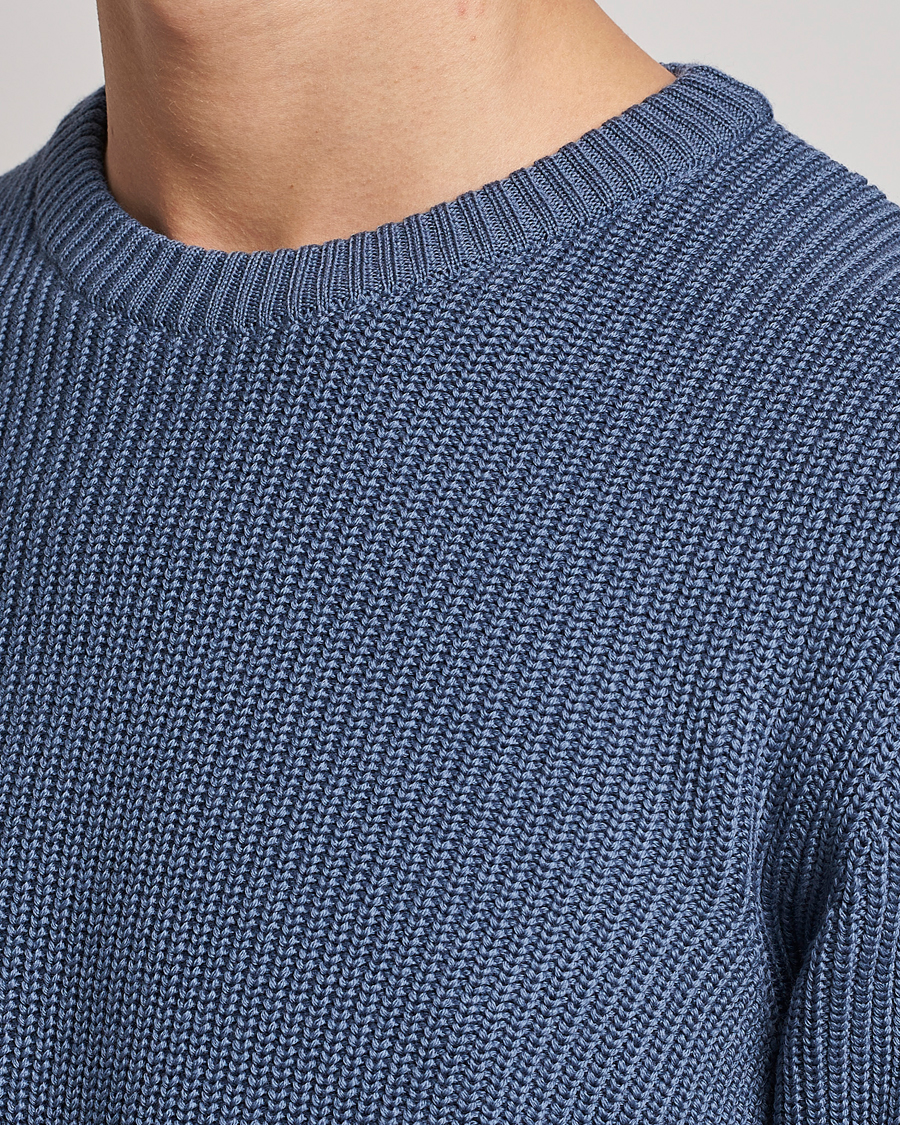 Herre | Trøjer | Stenströms | Merino Heavy Knitted Crew Neck Petrol Blue