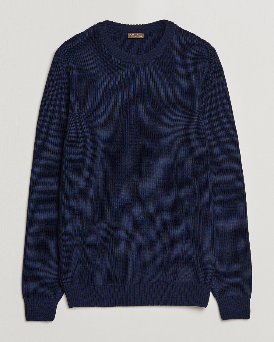 Herre | Trøjer | Stenströms | Merino Heavy Knitted Crew Neck Navy