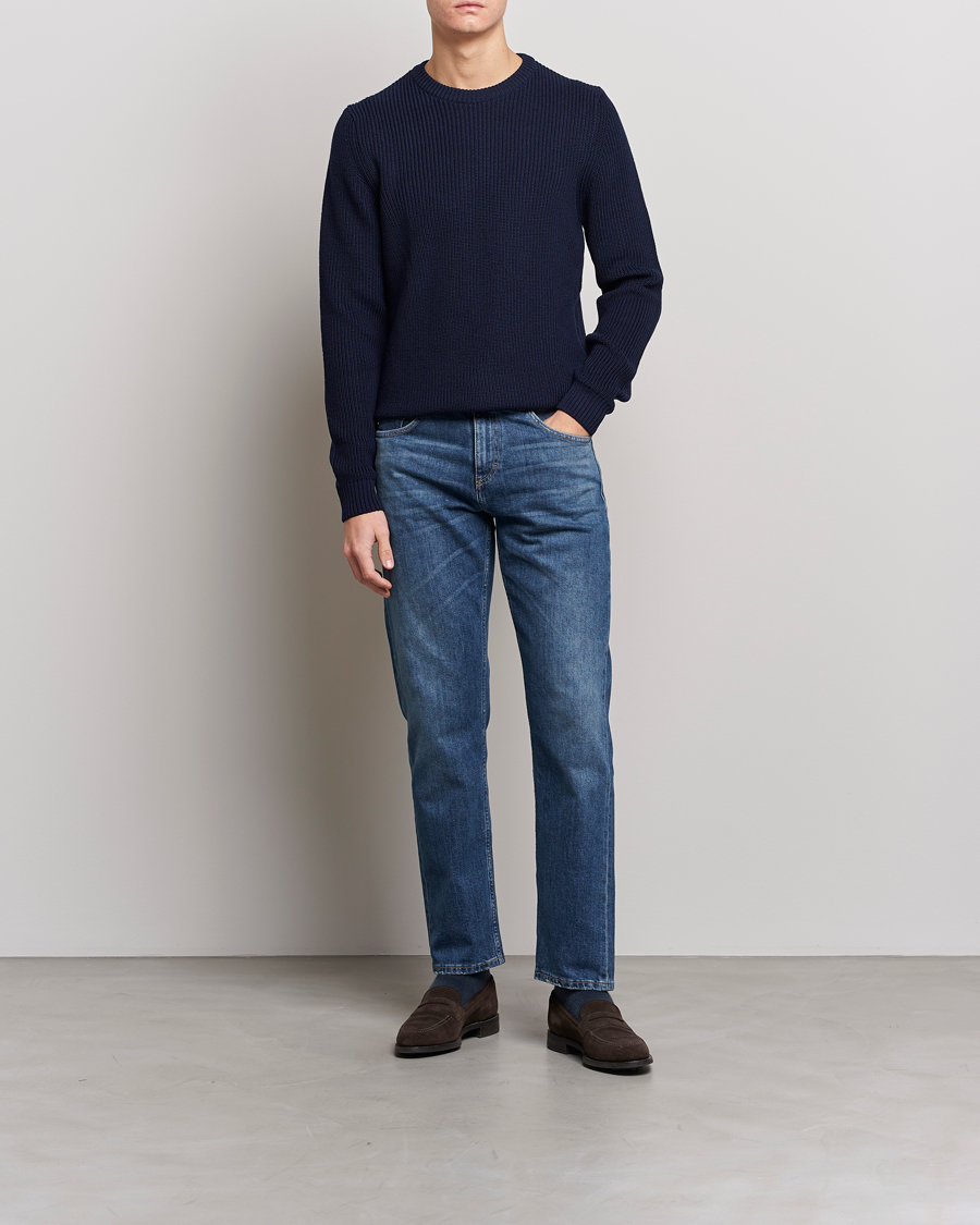 Herre | Trøjer | Stenströms | Merino Heavy Knitted Crew Neck Navy
