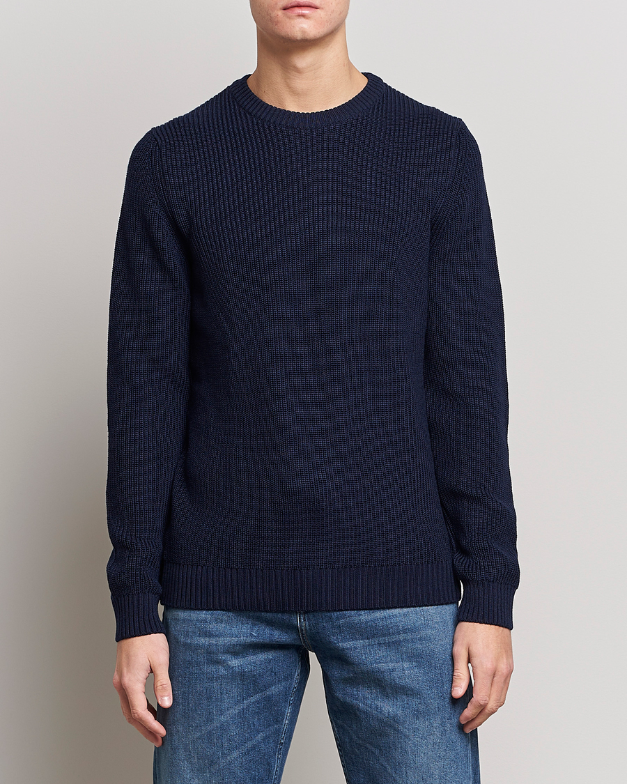 Herre | Trøjer | Stenströms | Merino Heavy Knitted Crew Neck Navy