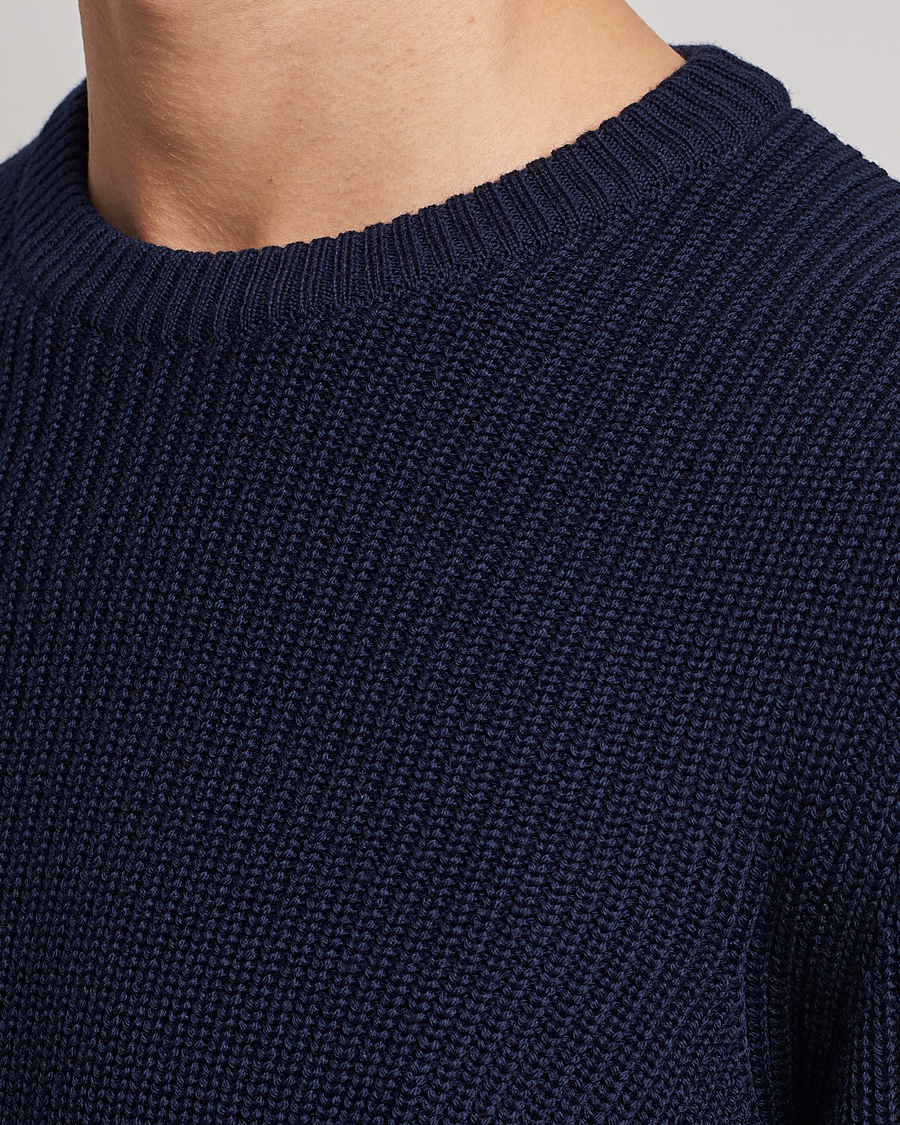 Herre | Trøjer | Stenströms | Merino Heavy Knitted Crew Neck Navy