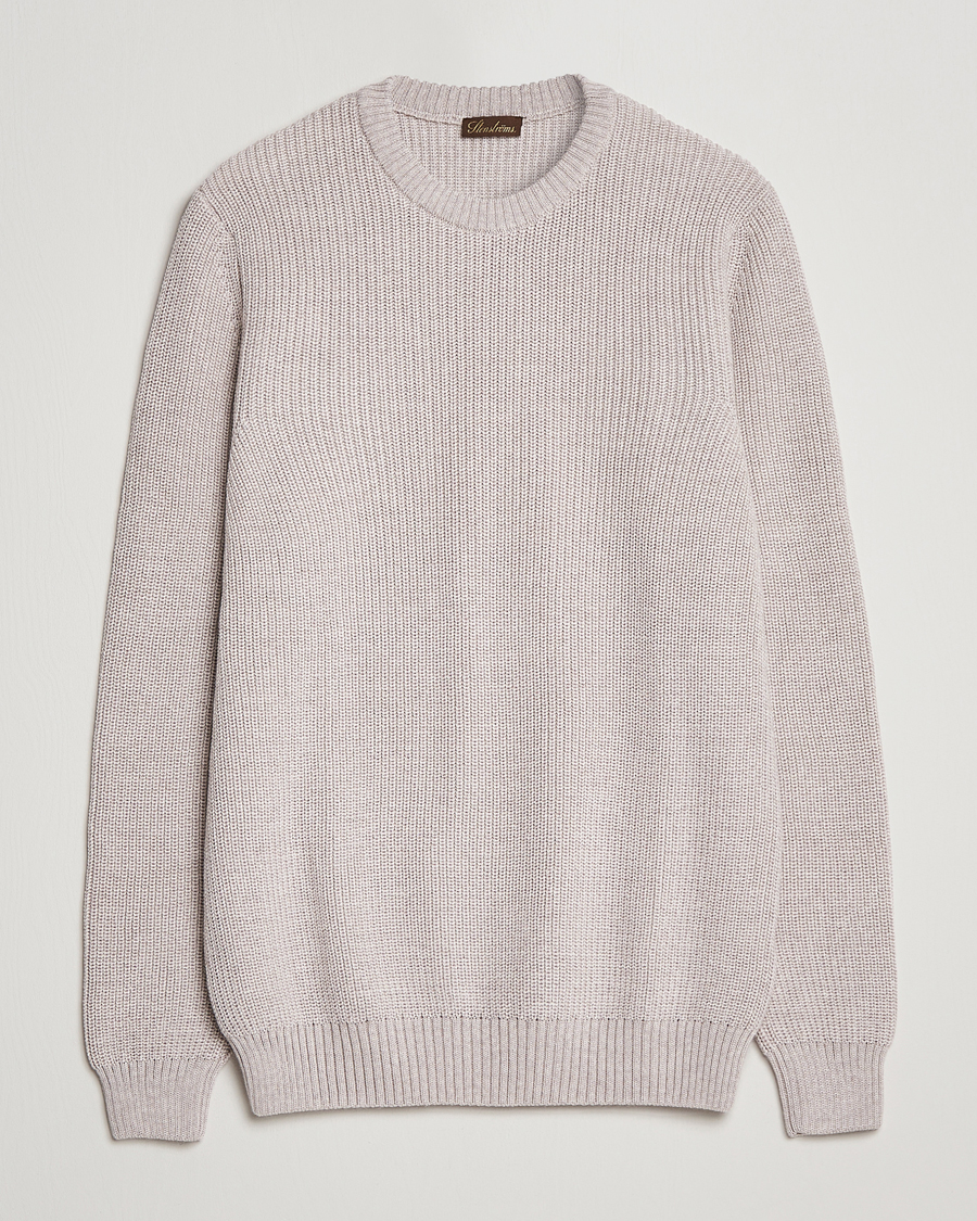 Herre | Trøjer | Stenströms | Merino Heavy Knitted Crew Neck Beige