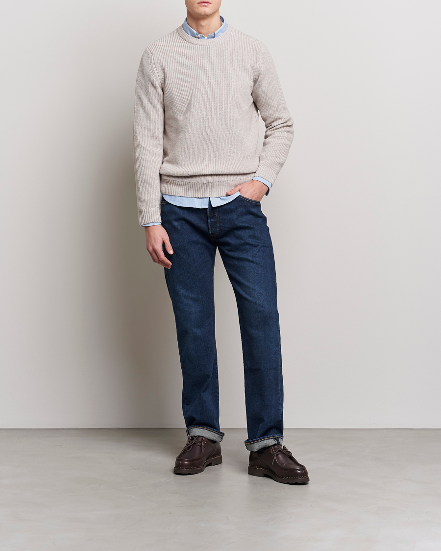 Herre | Trøjer | Stenströms | Merino Heavy Knitted Crew Neck Beige
