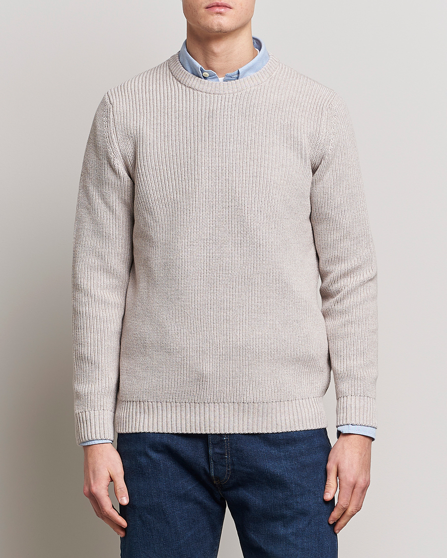 Herre | Trøjer | Stenströms | Merino Heavy Knitted Crew Neck Beige
