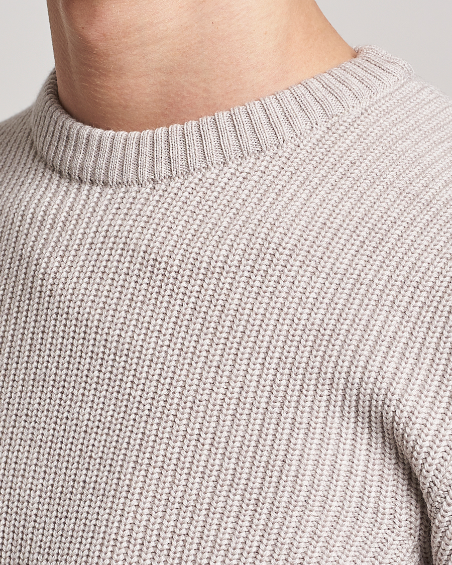 Herre | Trøjer | Stenströms | Merino Heavy Knitted Crew Neck Beige