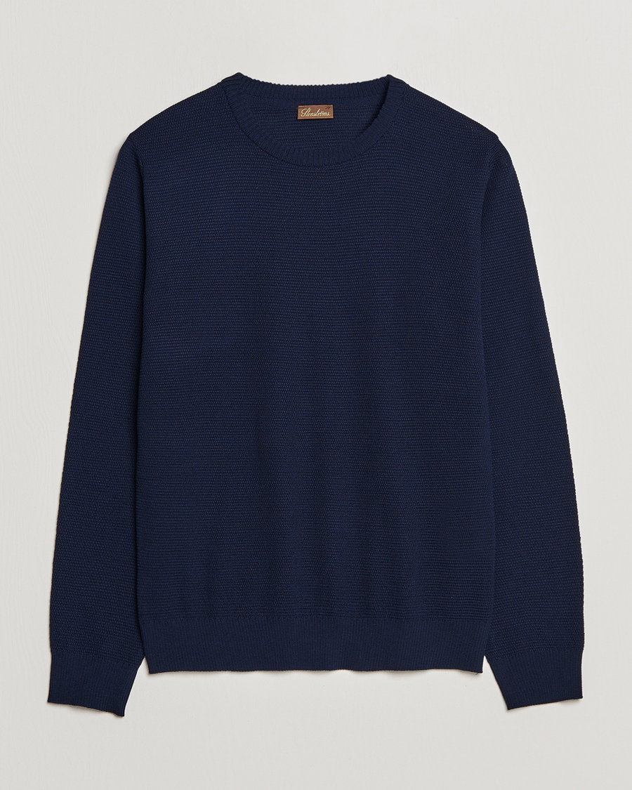 Herre | Trøjer | Stenströms | Textured Merino Crew Neck Navy
