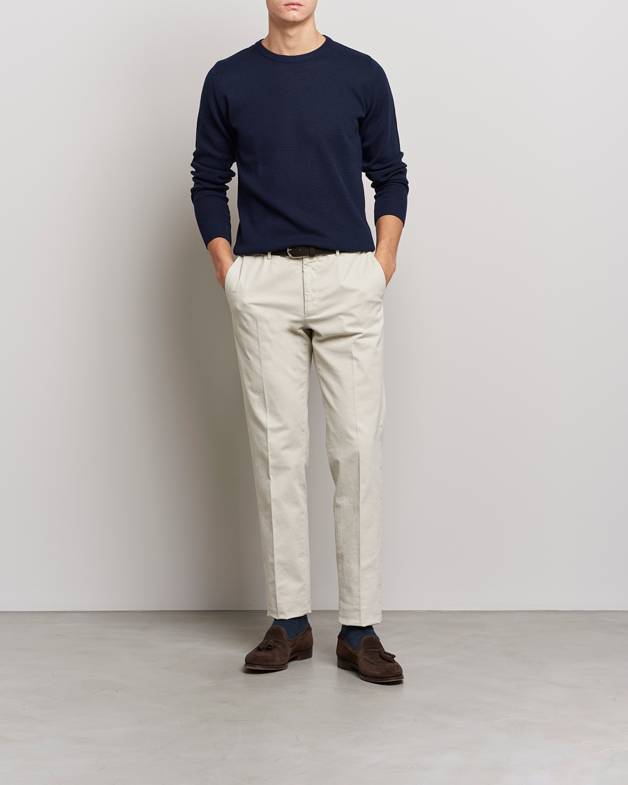Herre | Trøjer | Stenströms | Textured Merino Crew Neck Navy