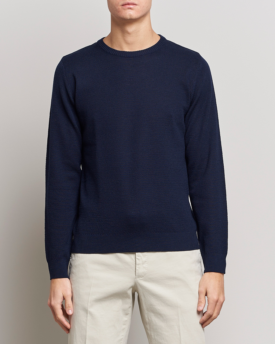 Herre | Trøjer | Stenströms | Textured Merino Crew Neck Navy