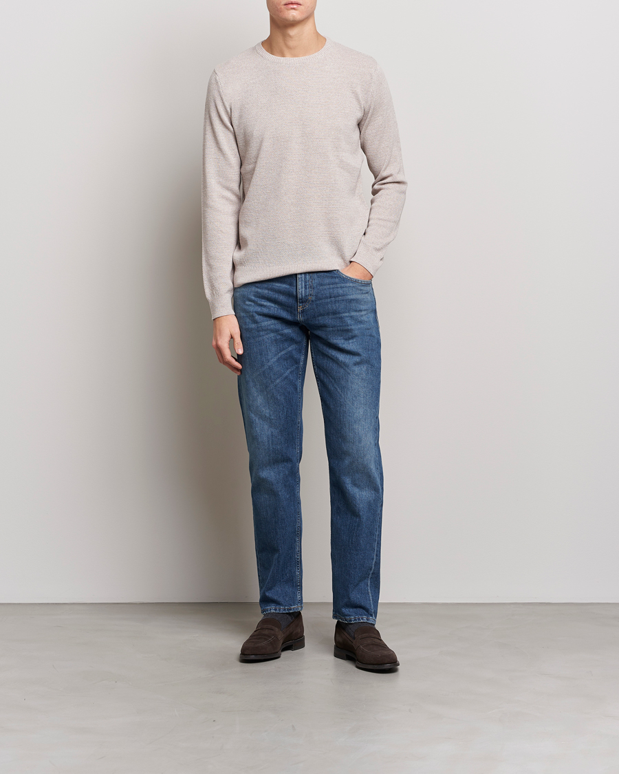Herre | Trøjer | Stenströms | Textured Merino Crew Neck Beige