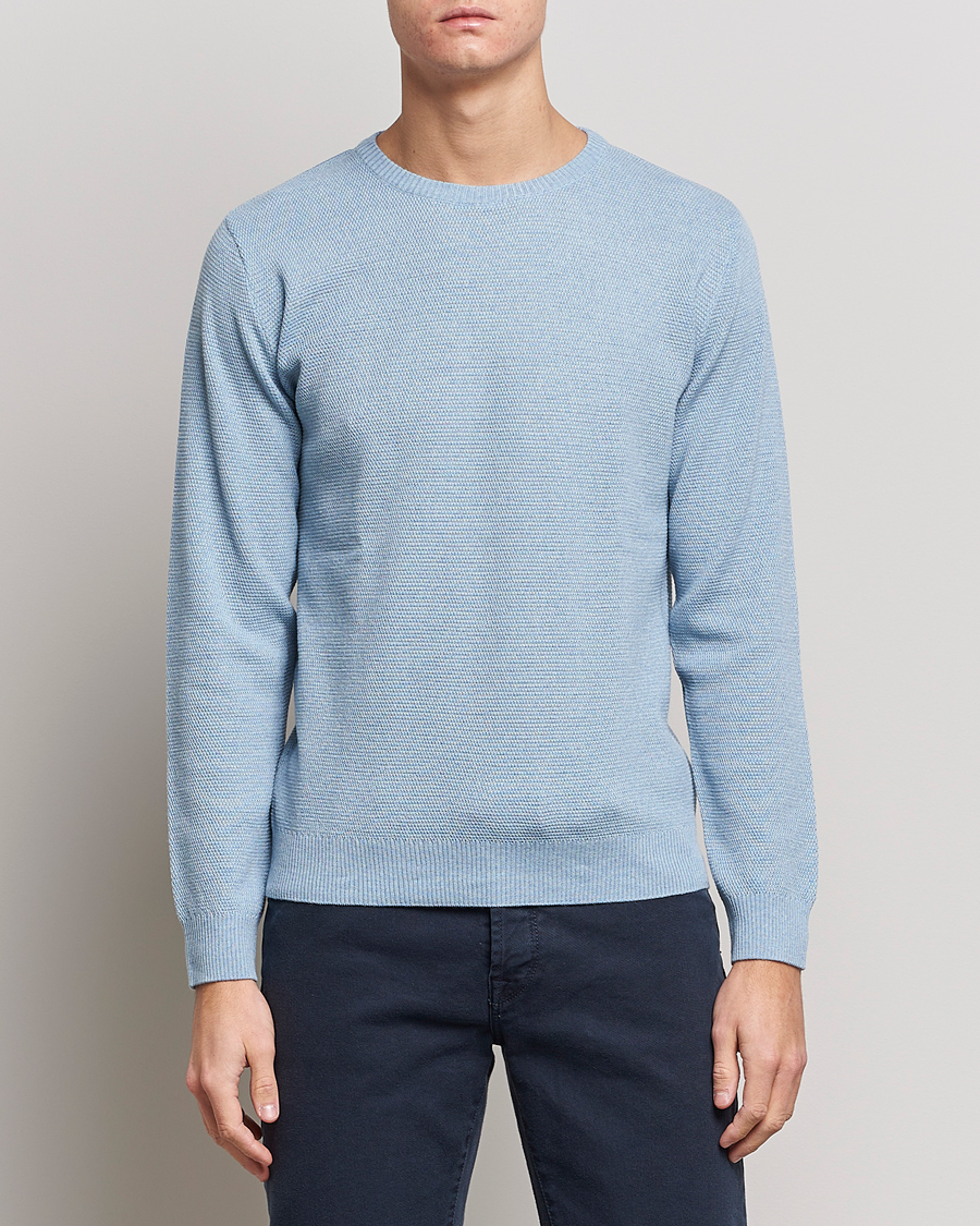 Herre | Trøjer | Stenströms | Textured Merino Crew Neck Light Blue