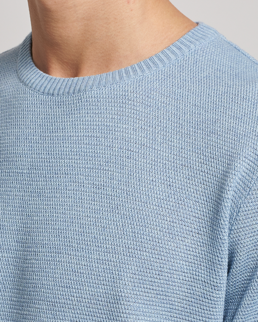 Herre | Trøjer | Stenströms | Textured Merino Crew Neck Light Blue