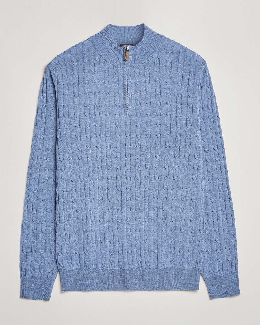 Herre | Trøjer | Stenströms | Merino Cable Half Zip Light Blue