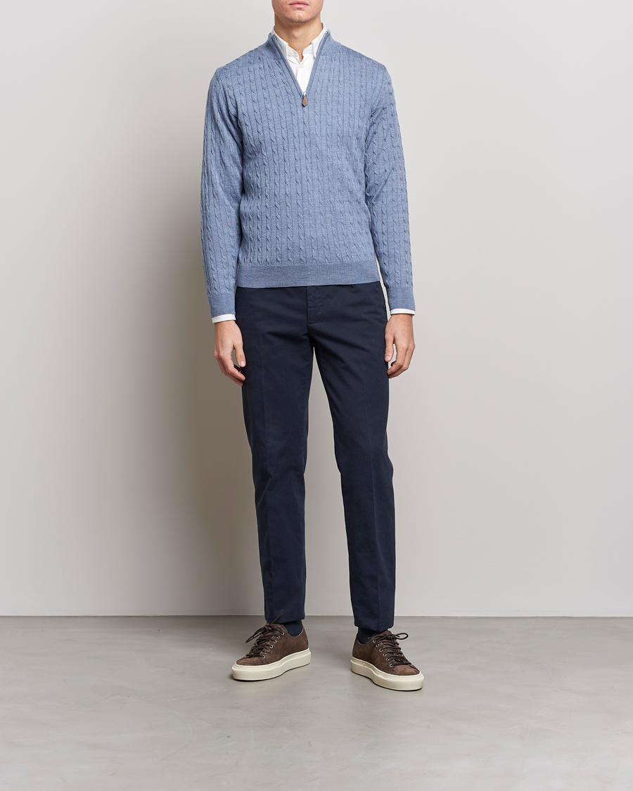 Herre | Trøjer | Stenströms | Merino Cable Half Zip Light Blue