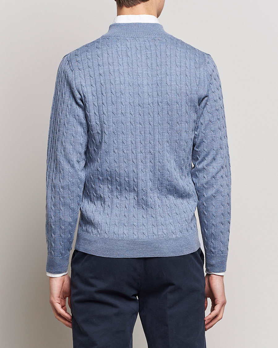 Herre | Trøjer | Stenströms | Merino Cable Half Zip Light Blue