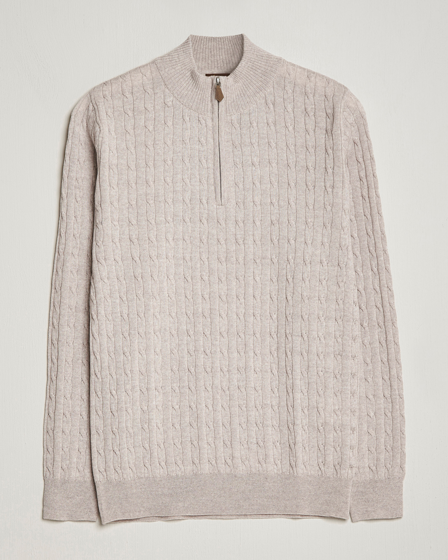 Herre | Trøjer | Stenströms | Merino Cable Half Zip Beige