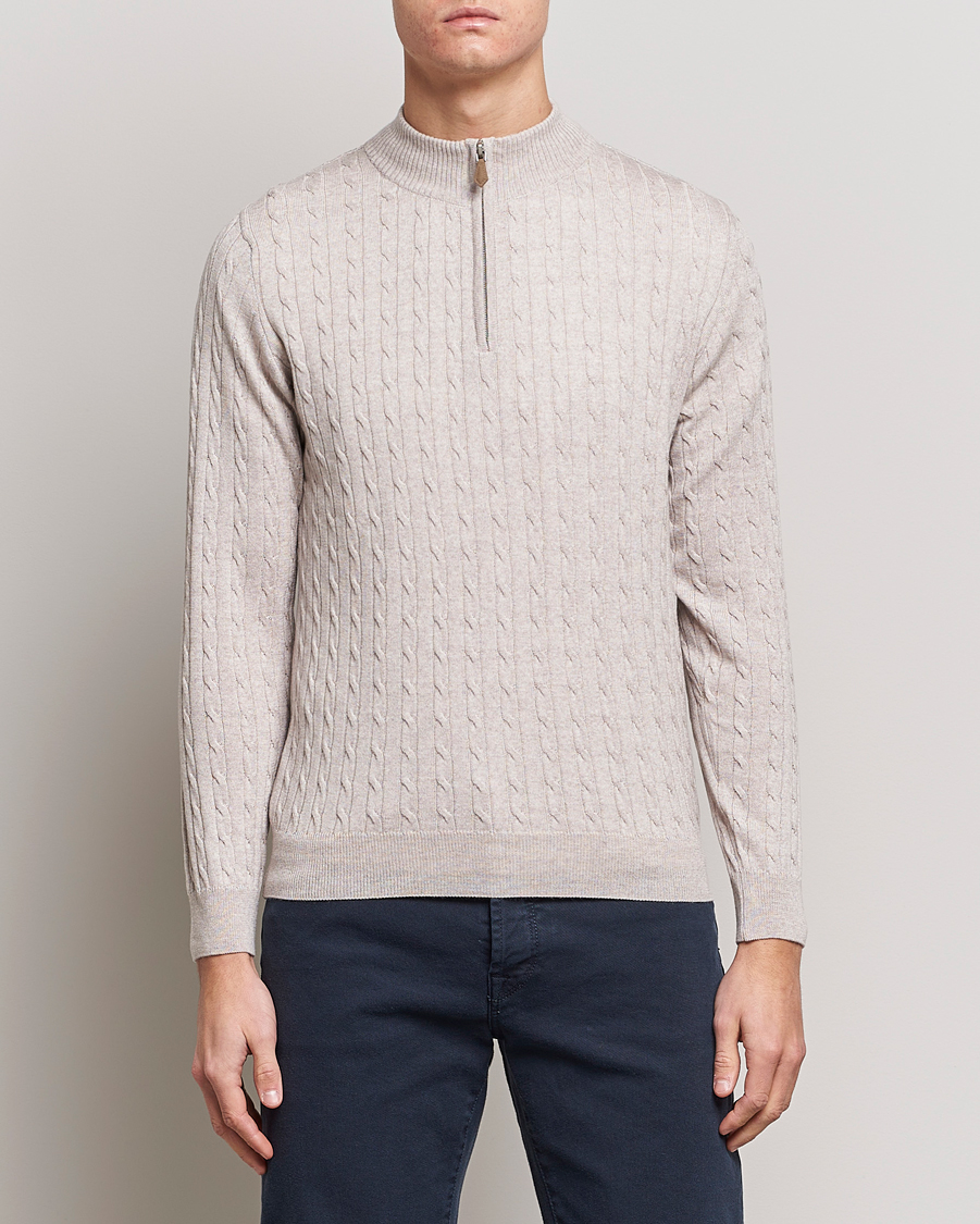 Herre | Trøjer | Stenströms | Merino Cable Half Zip Beige