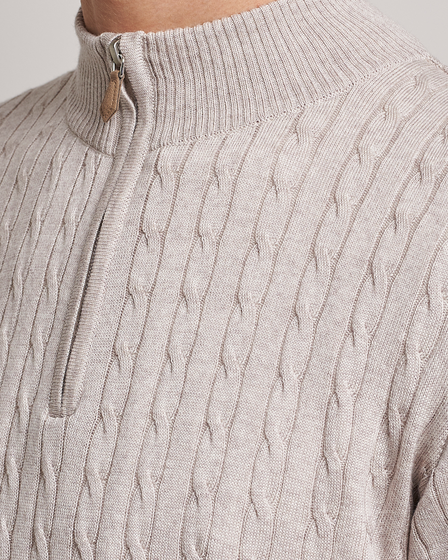 Herre | Trøjer | Stenströms | Merino Cable Half Zip Beige
