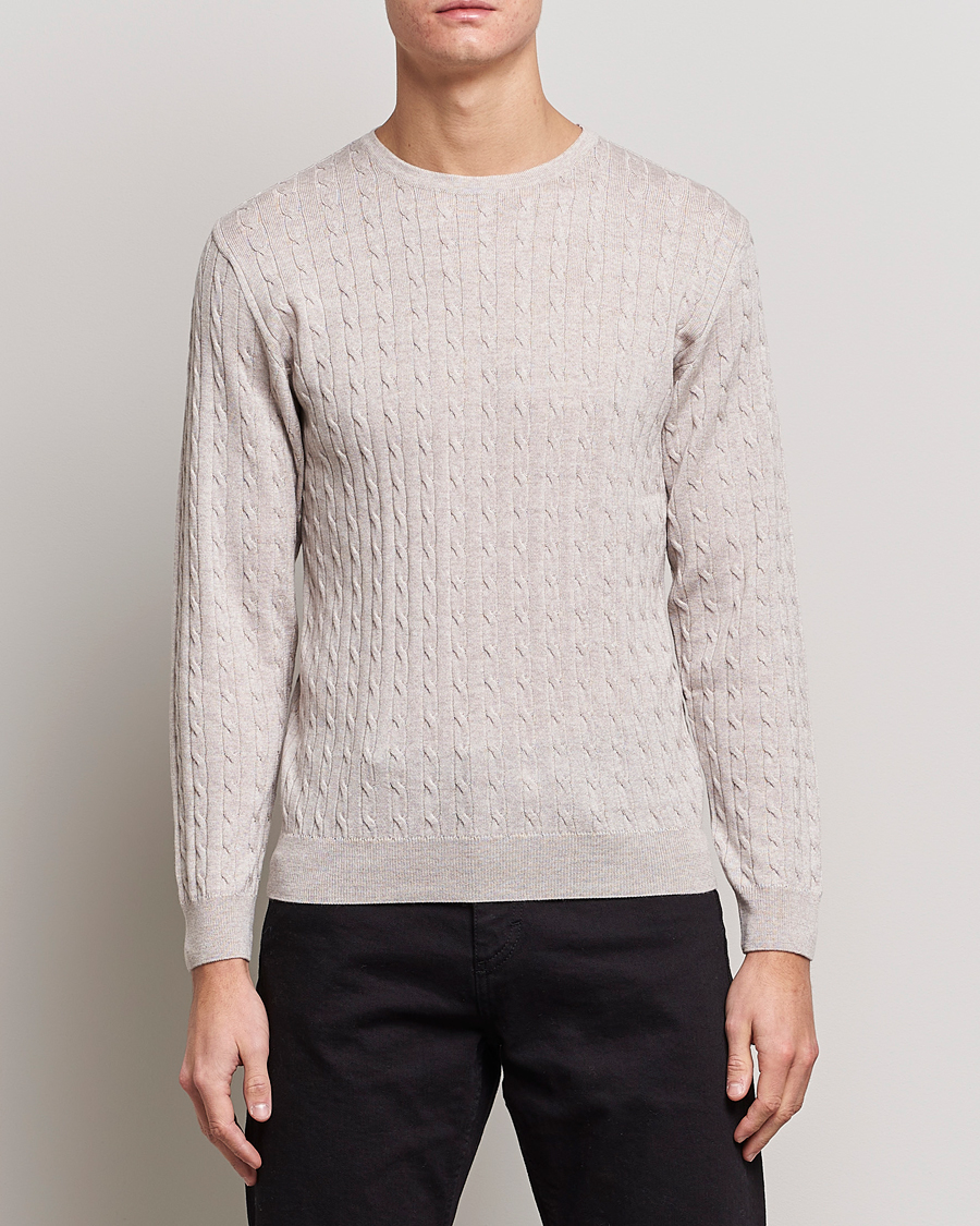 Herre | Strikkede trøjer | Stenströms | Merino Cable Crew Neck Beige