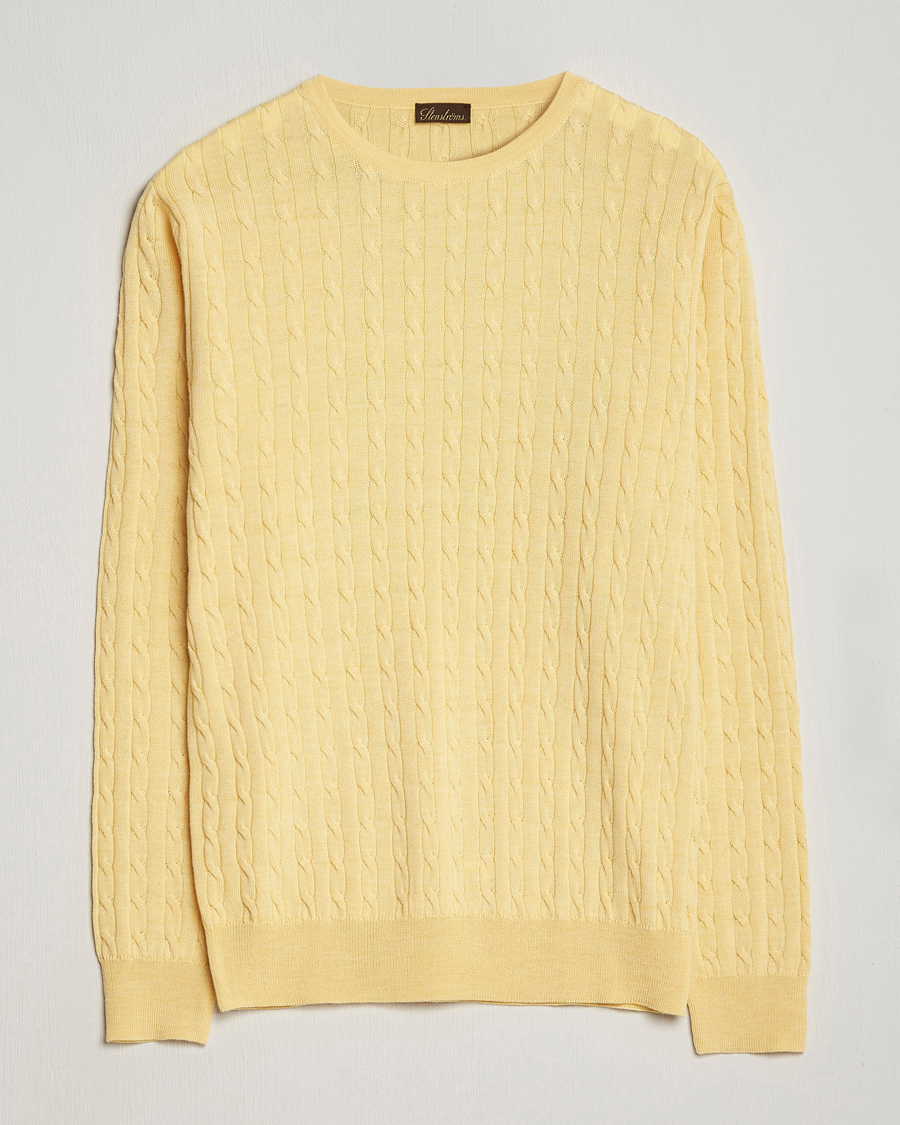 Herre | Trøjer | Stenströms | Merino Cable Crew Neck Yellow