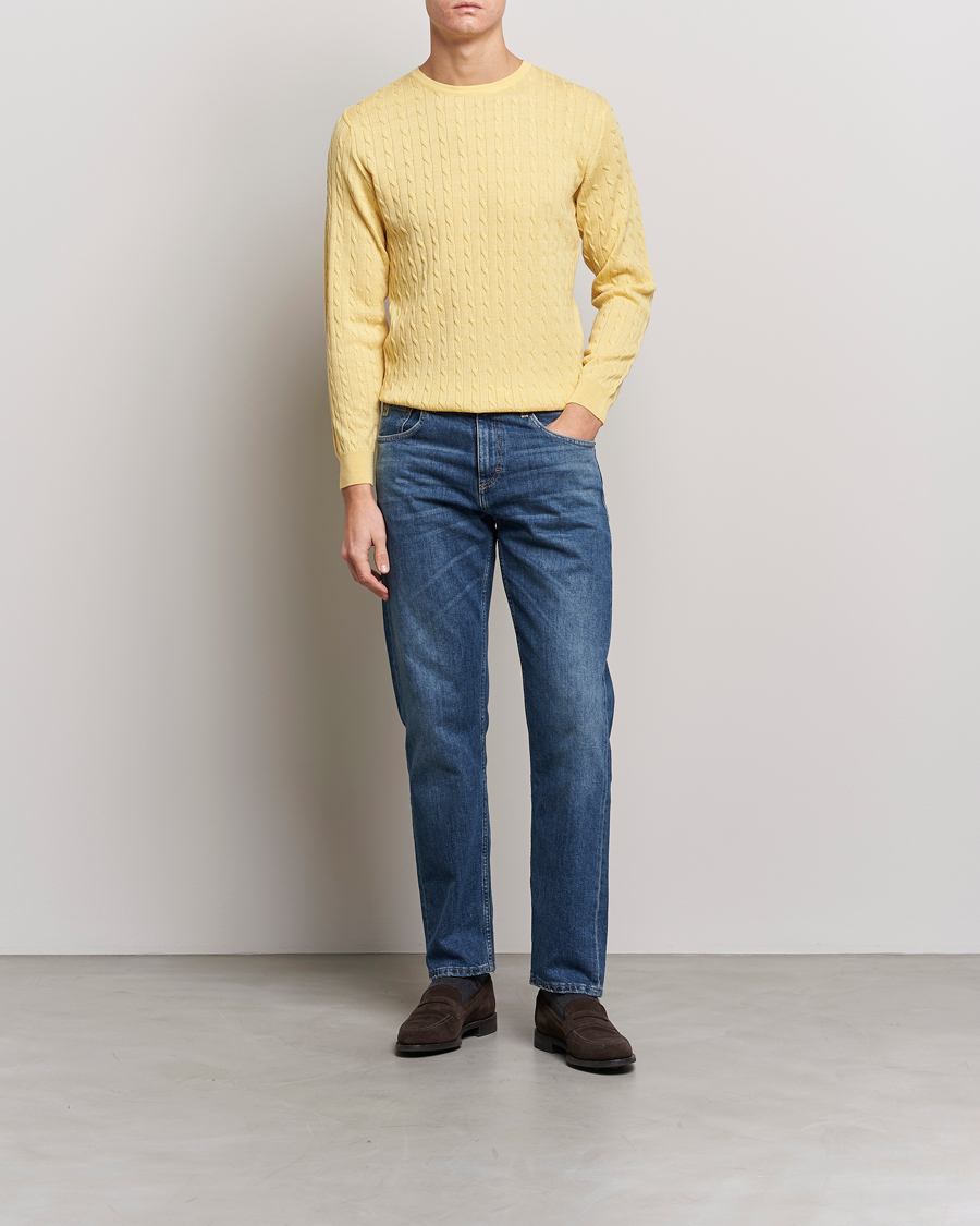 Herre | Trøjer | Stenströms | Merino Cable Crew Neck Yellow