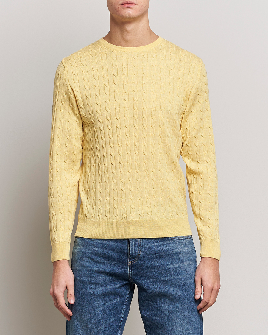 Herre | Trøjer | Stenströms | Merino Cable Crew Neck Yellow