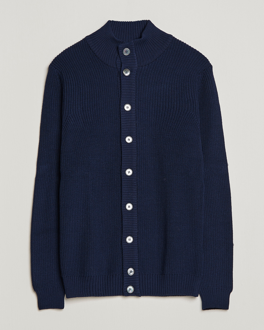 Herre | Trøjer | Stenströms | Half Card Heavy Merino Cardigan Navy