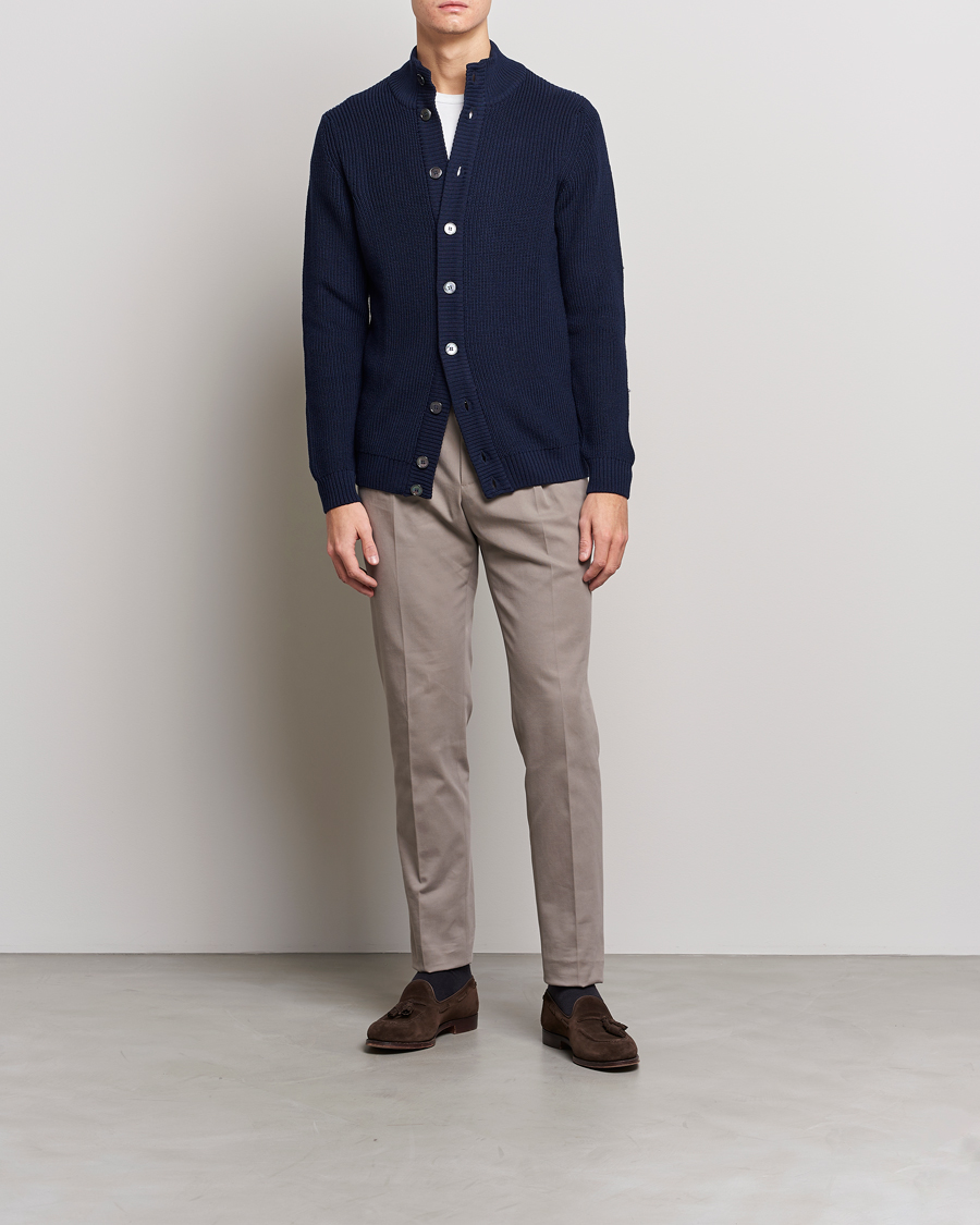 Herre | Trøjer | Stenströms | Half Card Heavy Merino Cardigan Navy