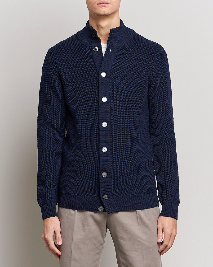 Herre | Cardigans | Stenströms | Heavy Merino Cardigan Navy