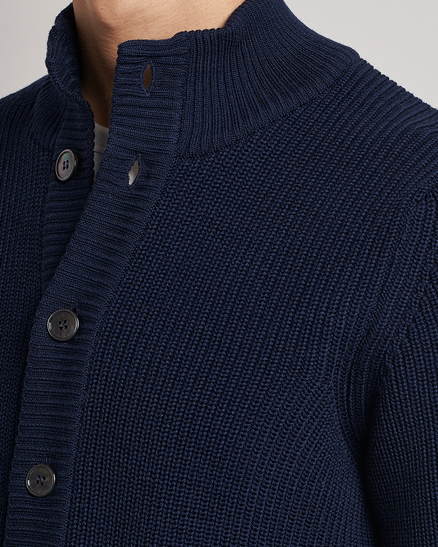 Herre | Trøjer | Stenströms | Half Card Heavy Merino Cardigan Navy