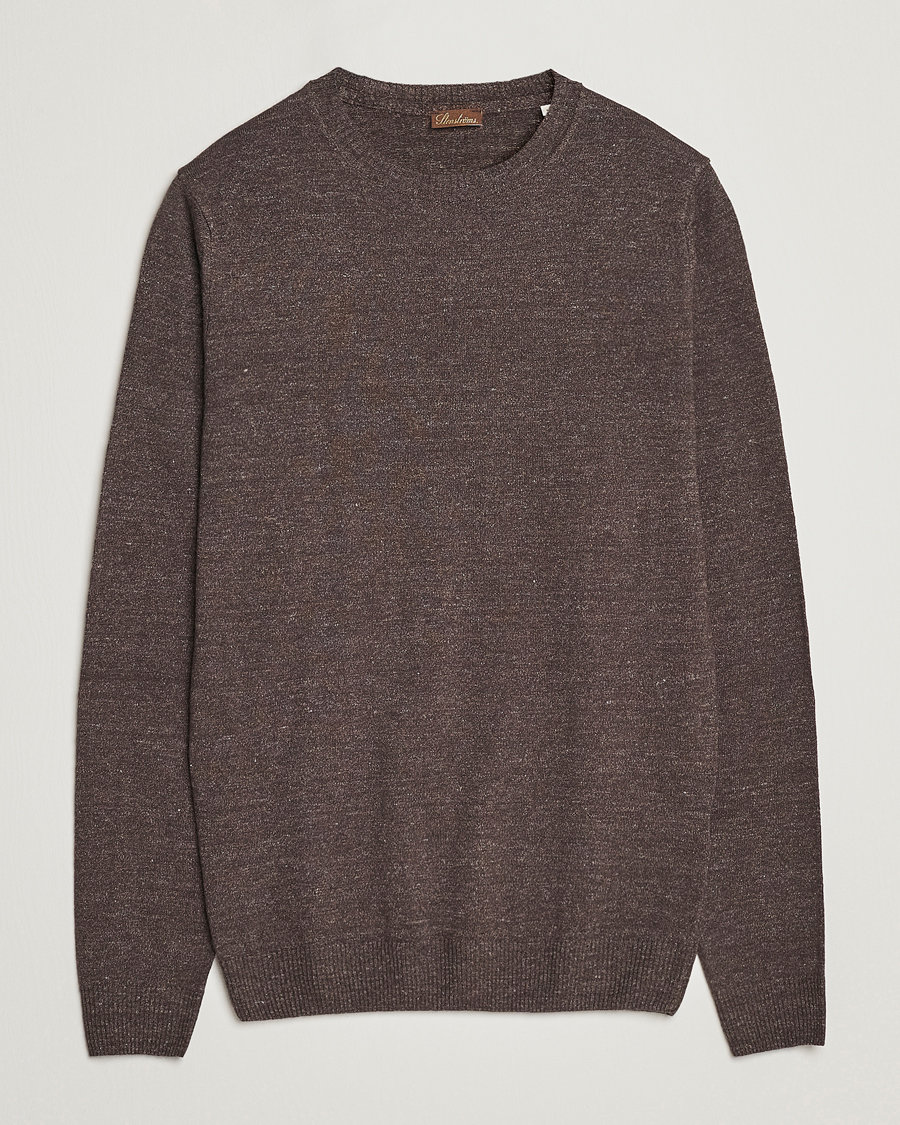 Herre | Trøjer | Stenströms | Merino/Linen Crew Neck Brown