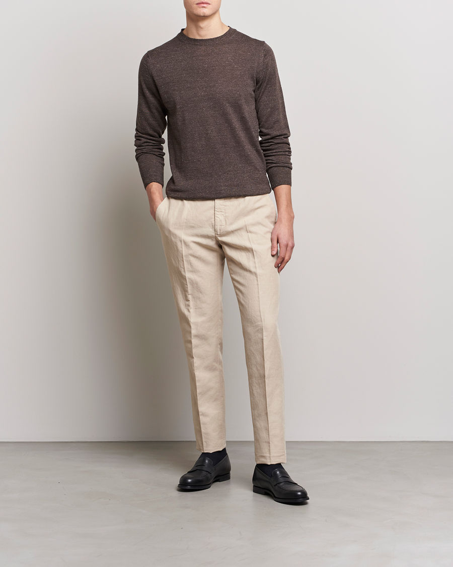 Herre | Trøjer | Stenströms | Merino/Linen Crew Neck Brown