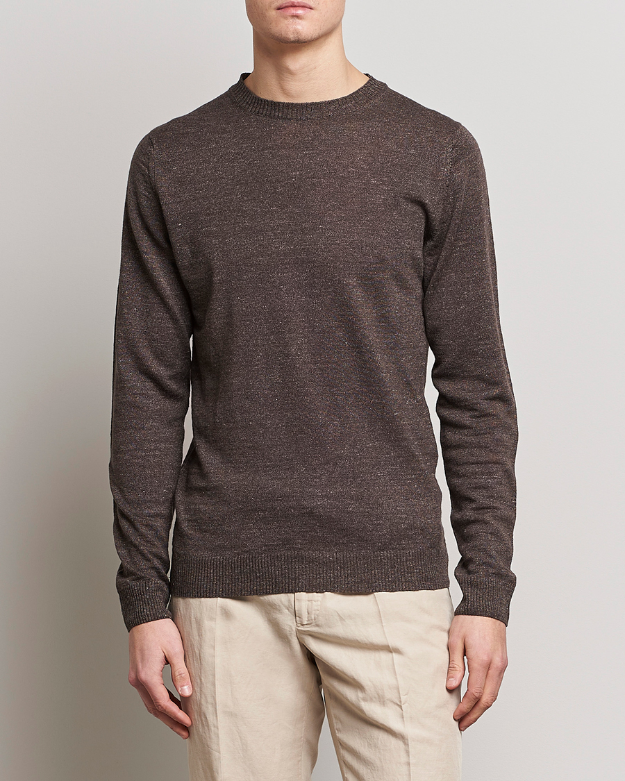 Herre | Trøjer | Stenströms | Merino/Linen Crew Neck Brown