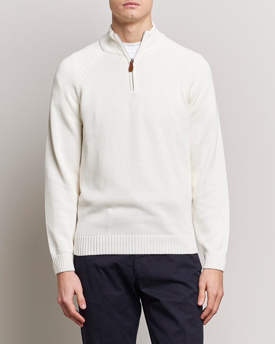 Herre | Trøjer | Stenströms | Knitted Cotton Half Zip White