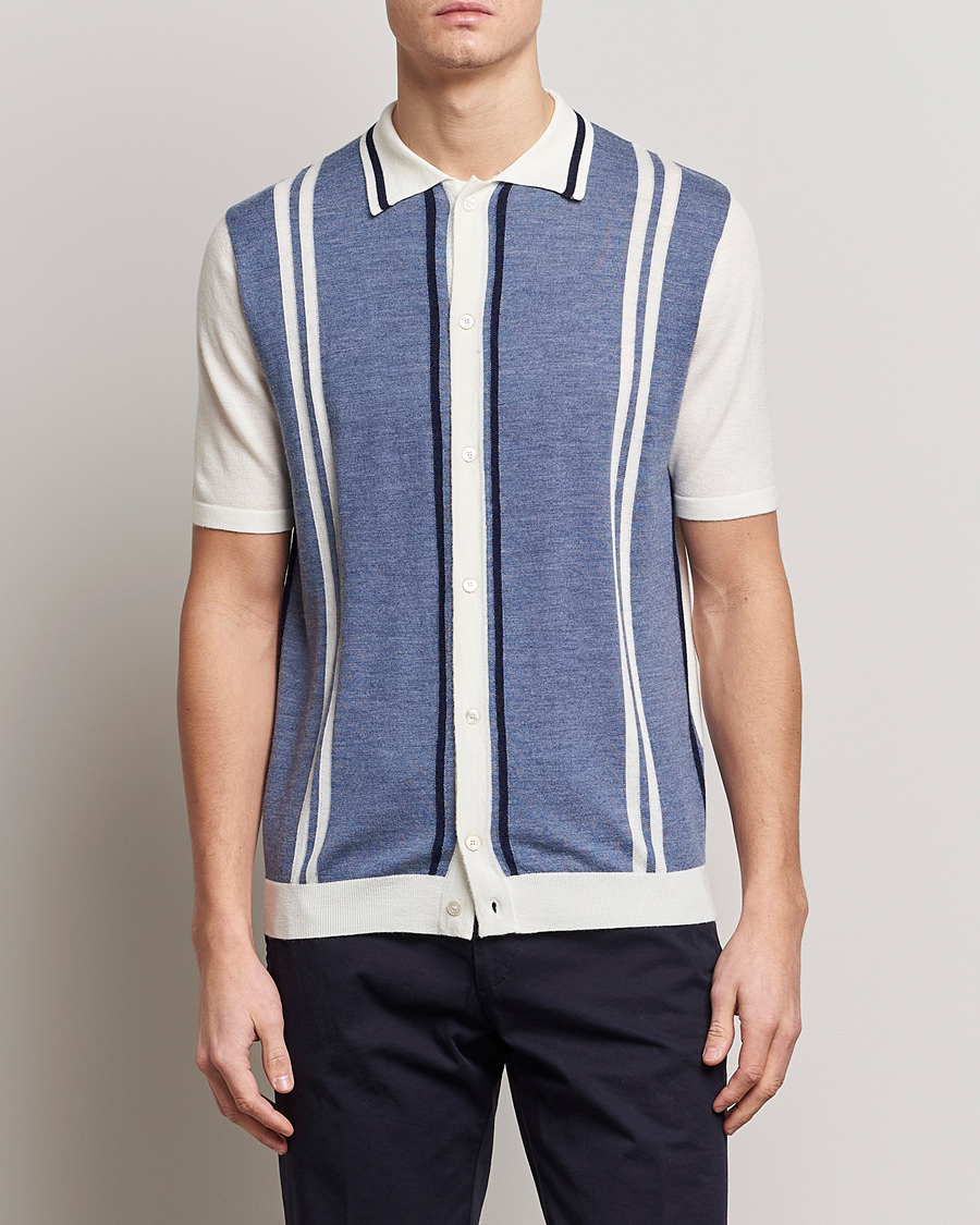 Herre | Kortærmede skjorter | Stenströms | Ripley Merino Striped Polo Shirt Blue