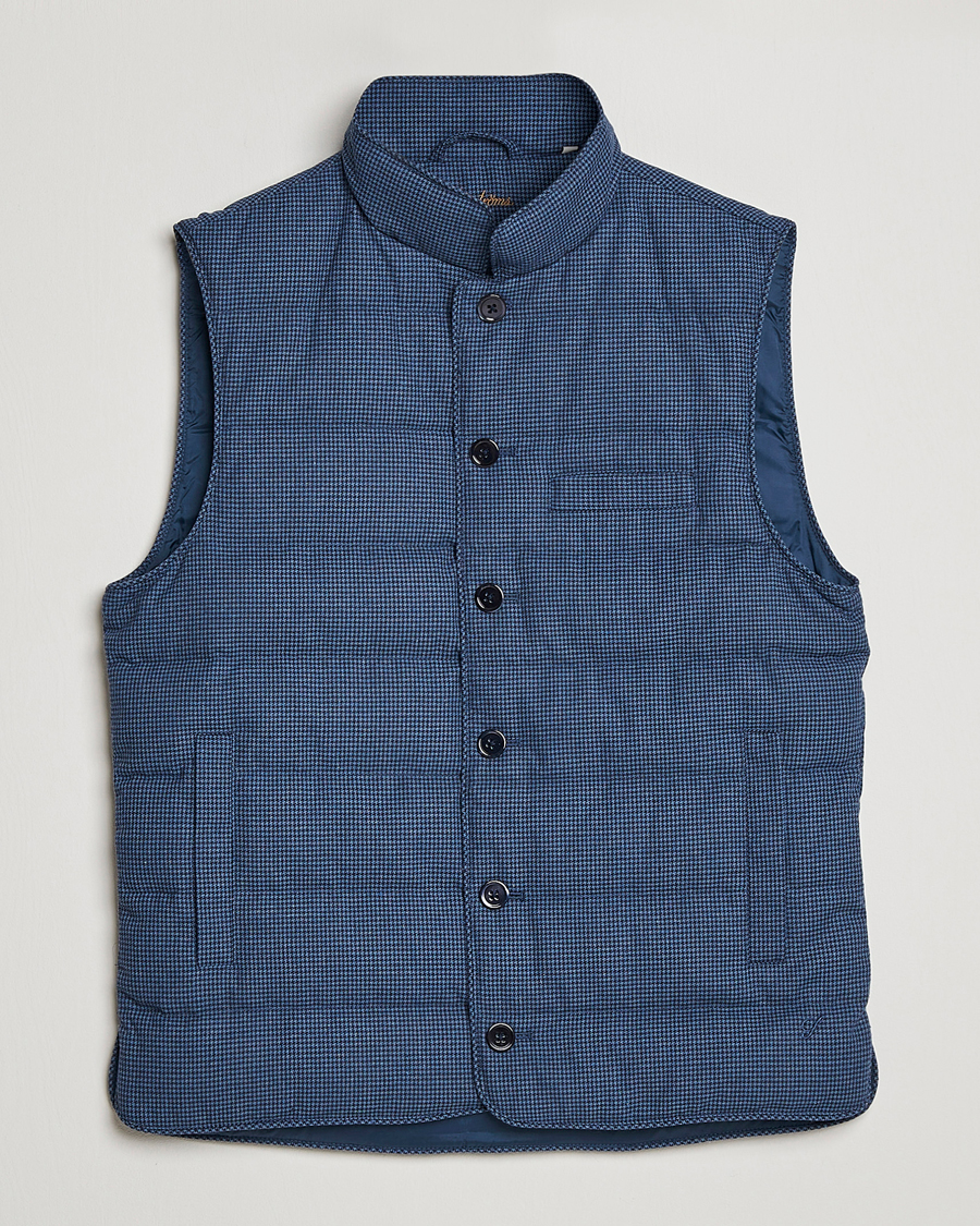 Herre | Veste | Stenströms | Padded Houndstooth Linen Vest Blue