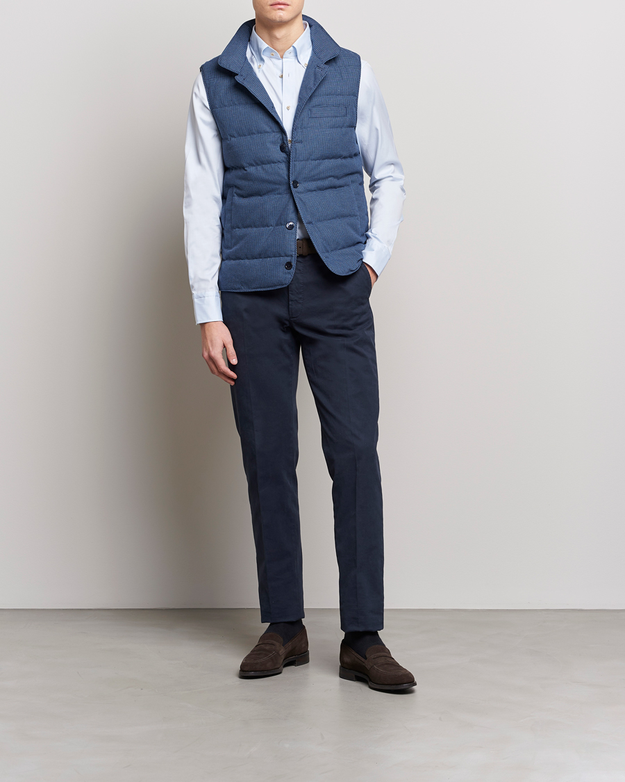 Herre | Veste | Stenströms | Padded Houndstooth Linen Vest Blue