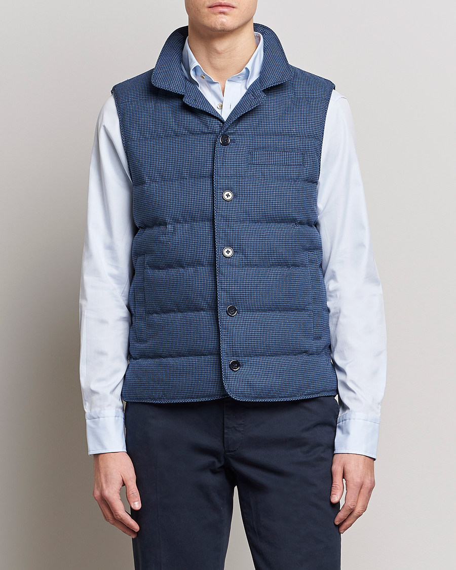 Herre | Veste | Stenströms | Padded Houndstooth Linen Vest Blue