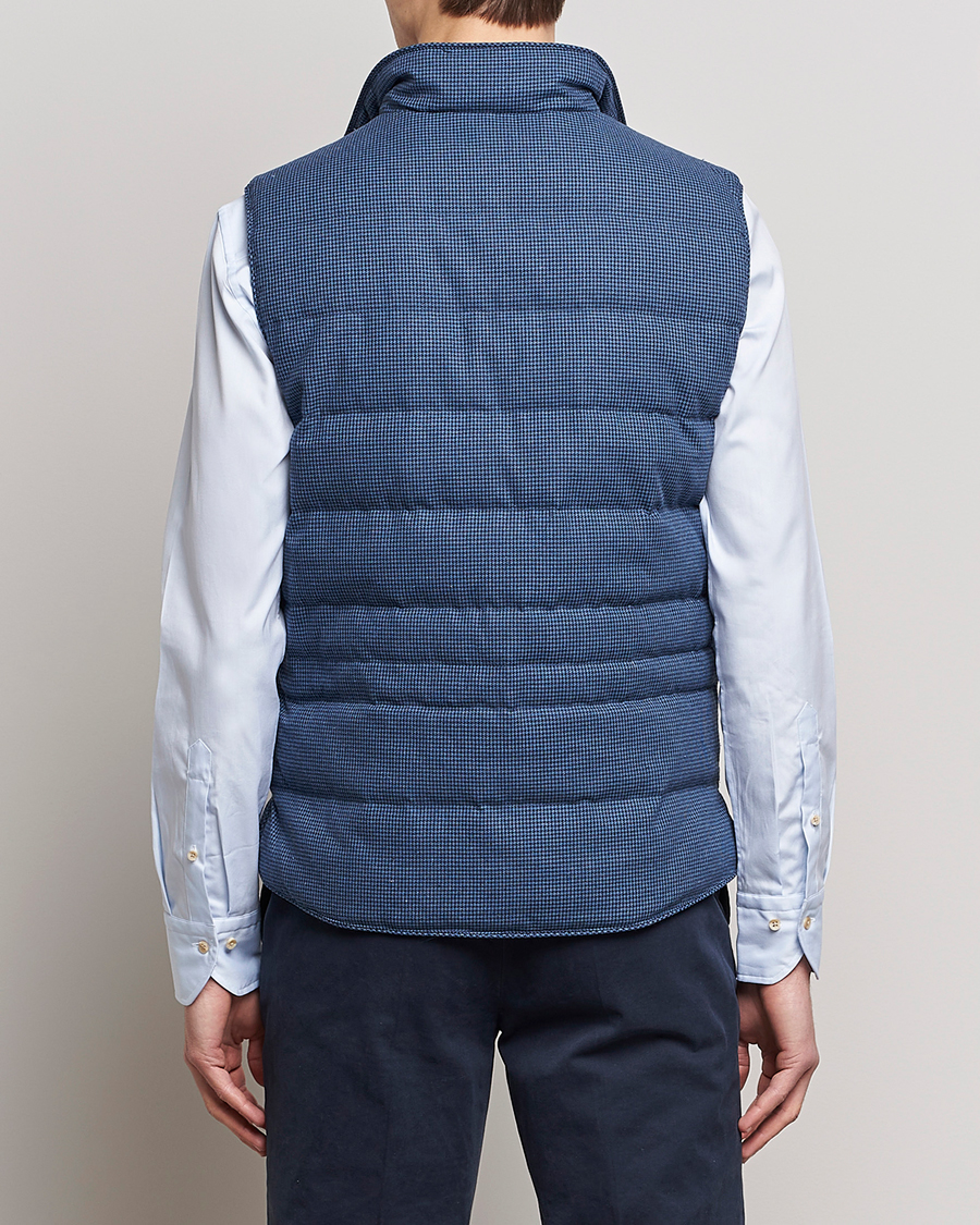 Herre | Veste | Stenströms | Padded Houndstooth Linen Vest Blue