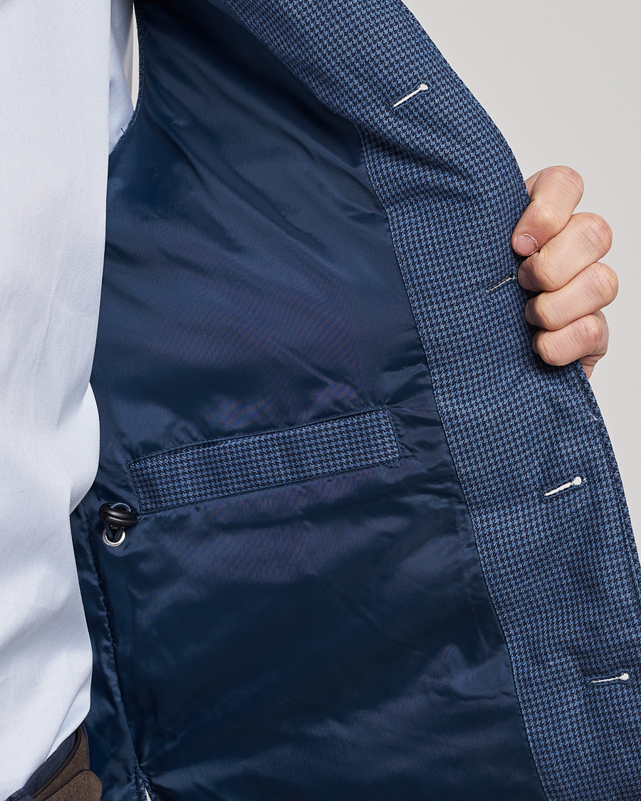Herre | Veste | Stenströms | Padded Houndstooth Linen Vest Blue