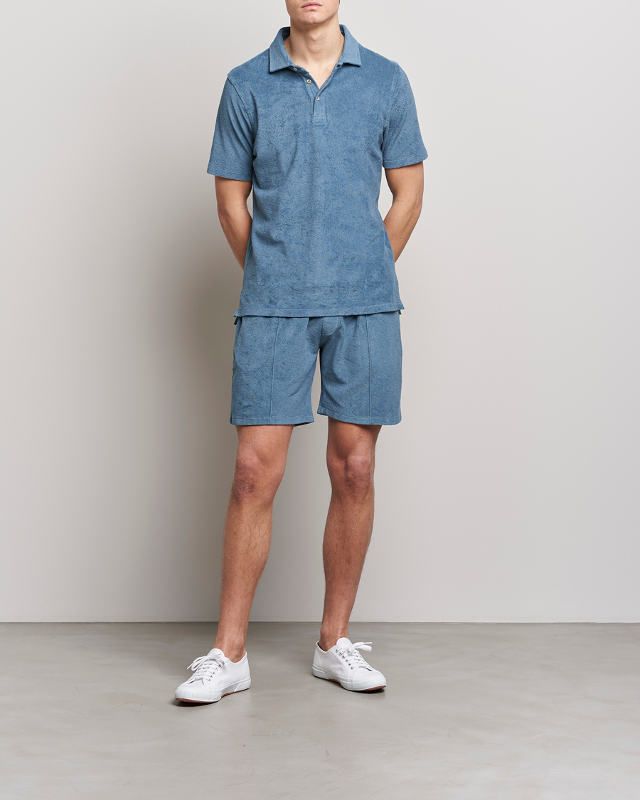 Herre | Polotrøjer | Stenströms | Terry Cotton Poloshirt Petrol Blue