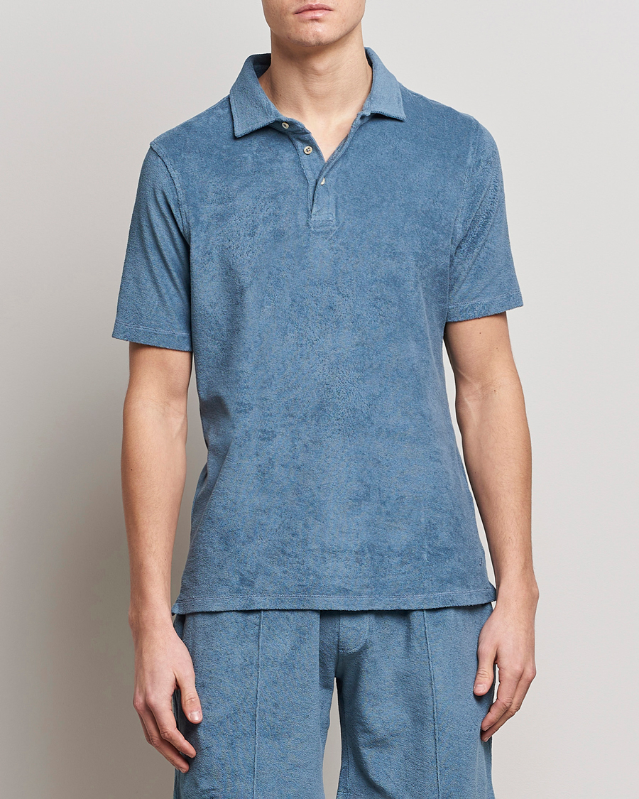 Herre | Polotrøjer | Stenströms | Terry Cotton Poloshirt Petrol Blue