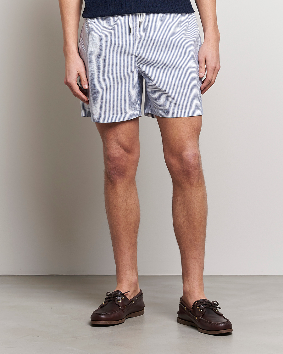 Herre |  | Stenströms | Seersucker Striped Swim Shorts Blue