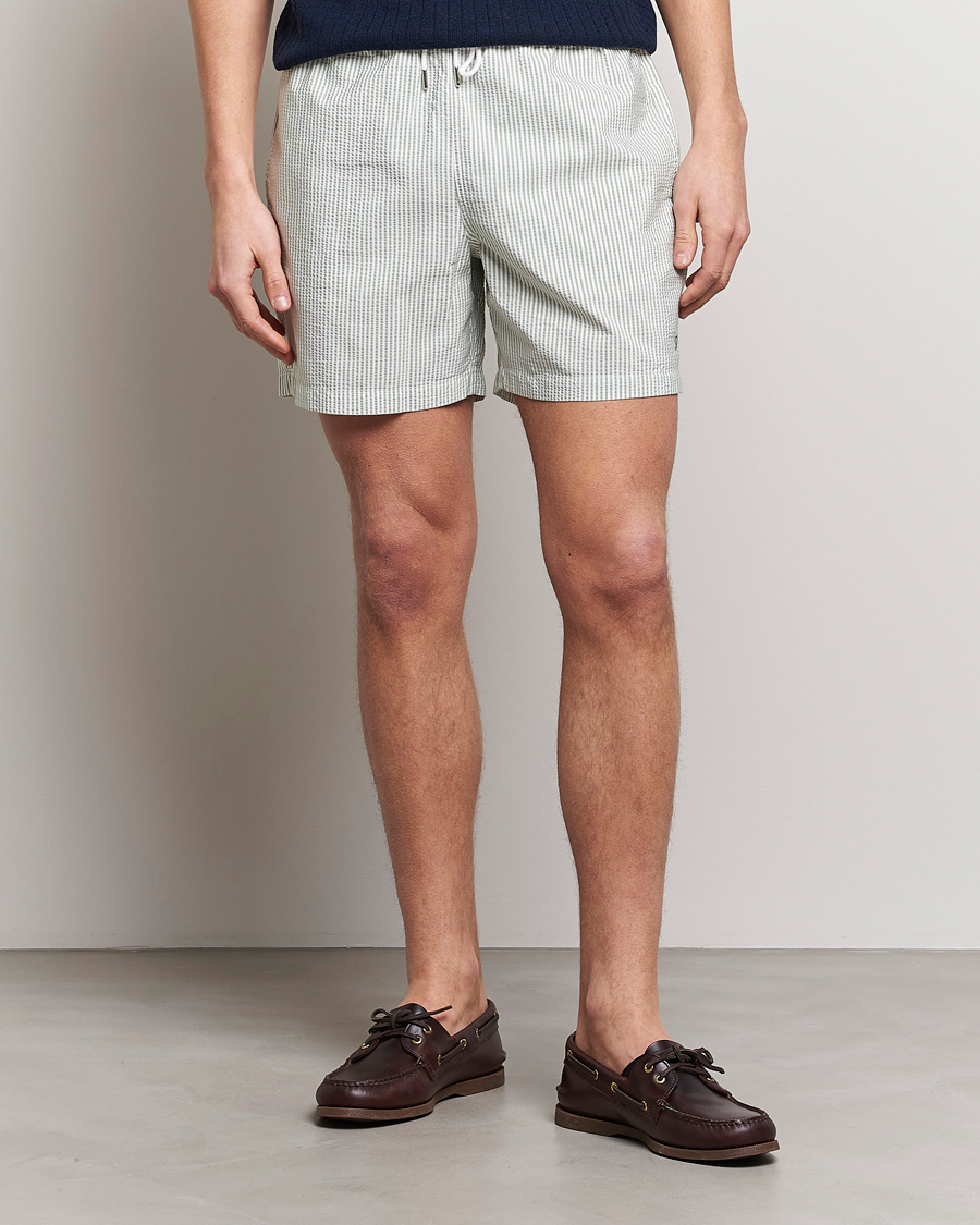 Herre | Badebukser | Stenströms | Seersucker Striped Swim Shorts Green