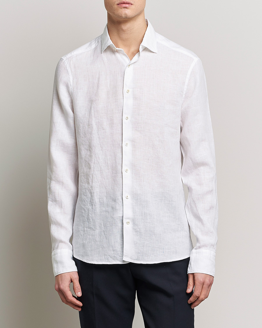 Herre | Hørskjorter | Stenströms | Slimline Cut Away Linen Shirt White