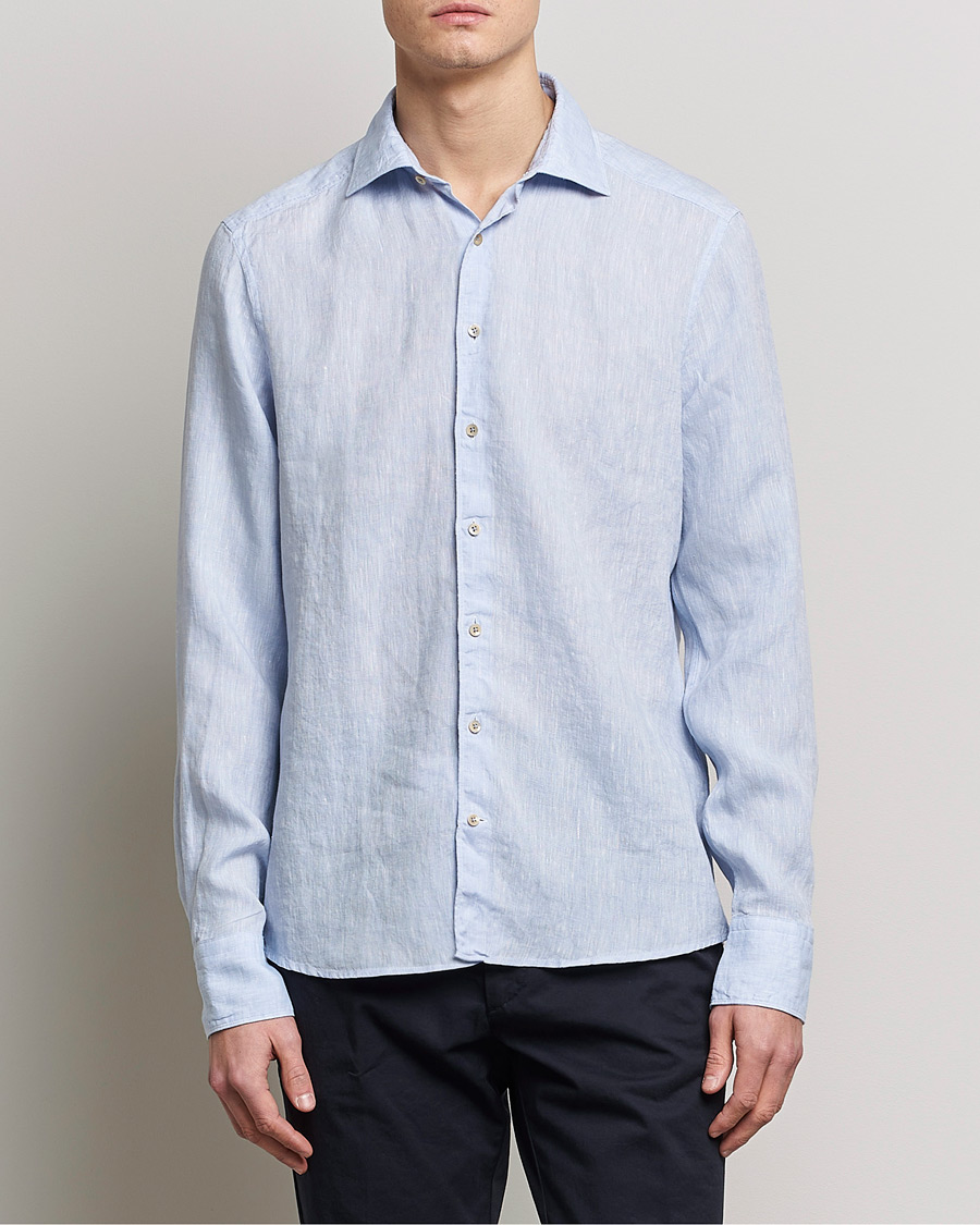 Herre | Jakke og bukse | Stenströms | Slimline Cut Away Linen Shirt Light Blue