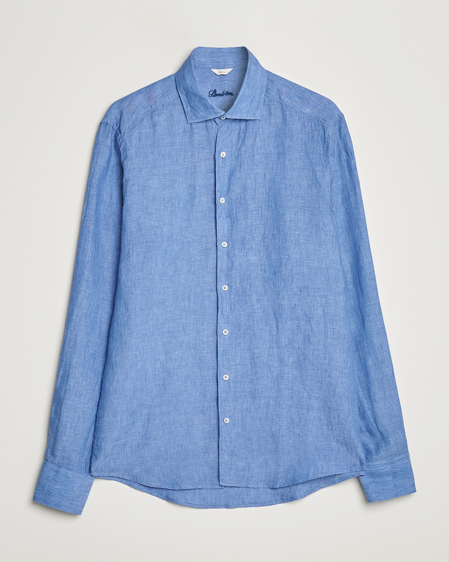 Herre | Skjorter | Stenströms | Slimline Cut Away Linen Shirt Mid Blue