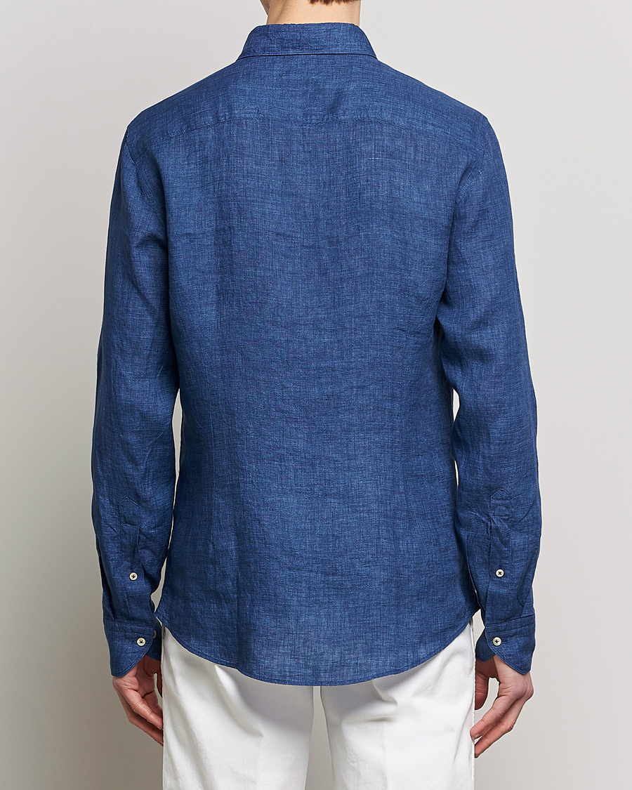 Herre | Skjorter | Stenströms | Slimline Cut Away Linen Shirt Dark Blue