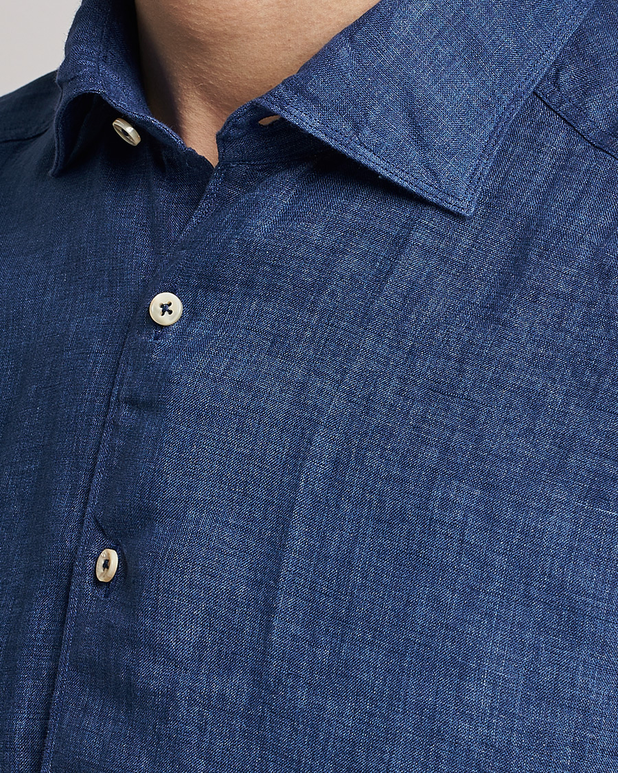 Herre | Skjorter | Stenströms | Slimline Cut Away Linen Shirt Dark Blue