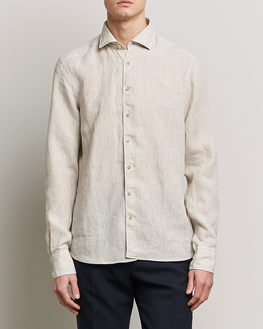 Herr | Kläder | Stenströms | Slimline Cut Away Linen Shirt Beige